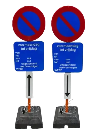 Parkeerverbod E1 + Onderbord BRUGGE met voet (set per 2)